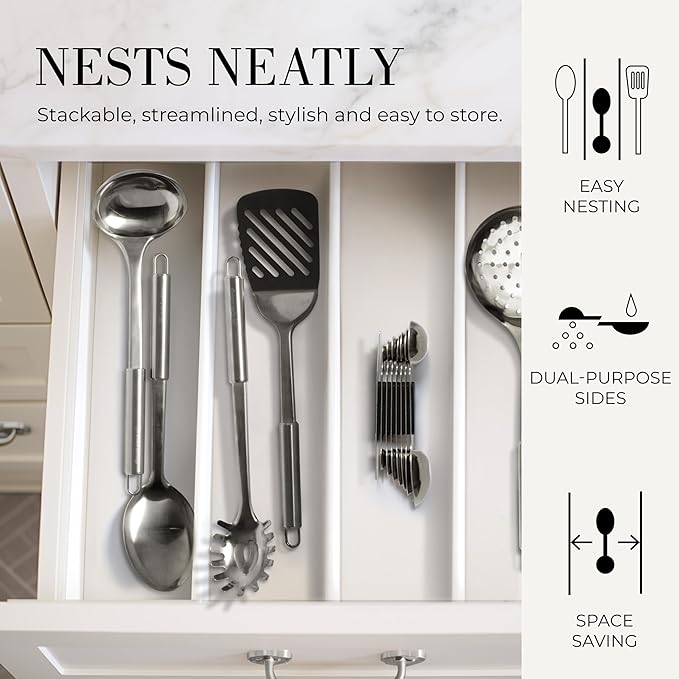 Stainless Steel Magnetic Measuring Spoons Set - 8-Piece Heavy Duty Metal, BPA-free, Stackable, Double Sided Measuring Spoons with Leveler for Dry and Liquid Ingredient - Fits in Spice Jars