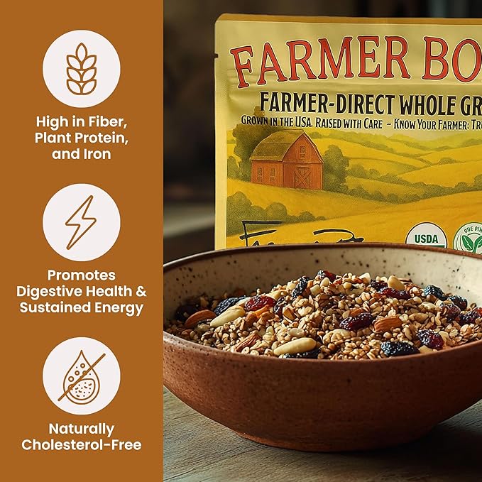 Farmer Bob's Organic Hard Red Wheat Berries – Bulk Winter Wheat | Non-GMO Whole Wheatberries for Milling, Cooking | Organic Wheat Berries, USA Grown, Farmer Direct 2lb Bag