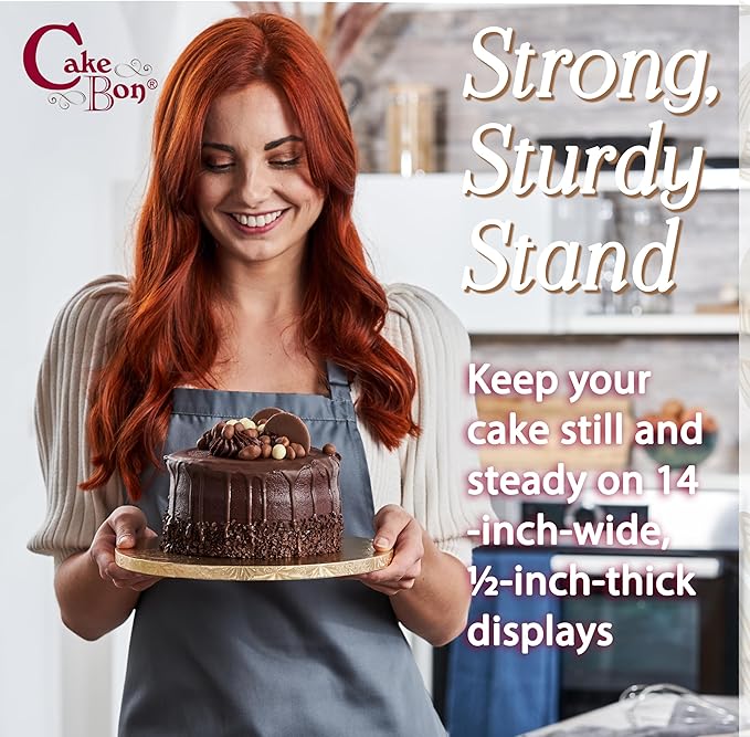 Cakebon Cake Boards - Sturdy 1/2 Inch Thick Drums - 14 Inch Professional Smooth Straight Edges Gold 1-Pack