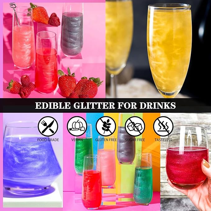 Edible Glitter - 30g / 1oz Luster Dust Edible Glimmer Powder for Sparkling Drinks, Foods, Wine, Cake - Food Grade Shimmer Dust Powder for Baking, Beverage, Cookies Decoration