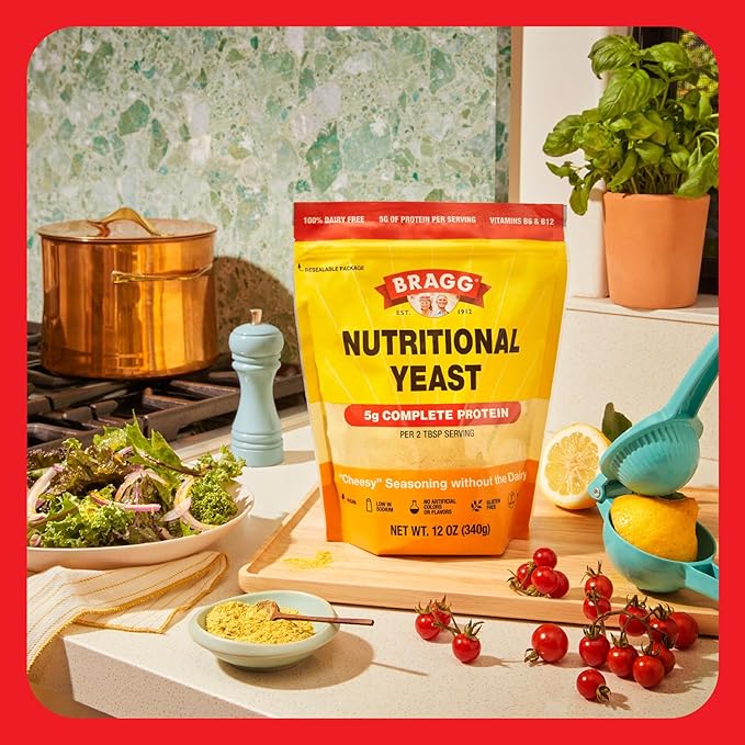 Bragg Premium Nutritional Yeast Seasoning - Vegan, Gluten Free – Good Source of Protein & Vitamins – Nutritious Savory Parmesan Cheese Substitute (Original, 12 Ounce (Pack of 1))