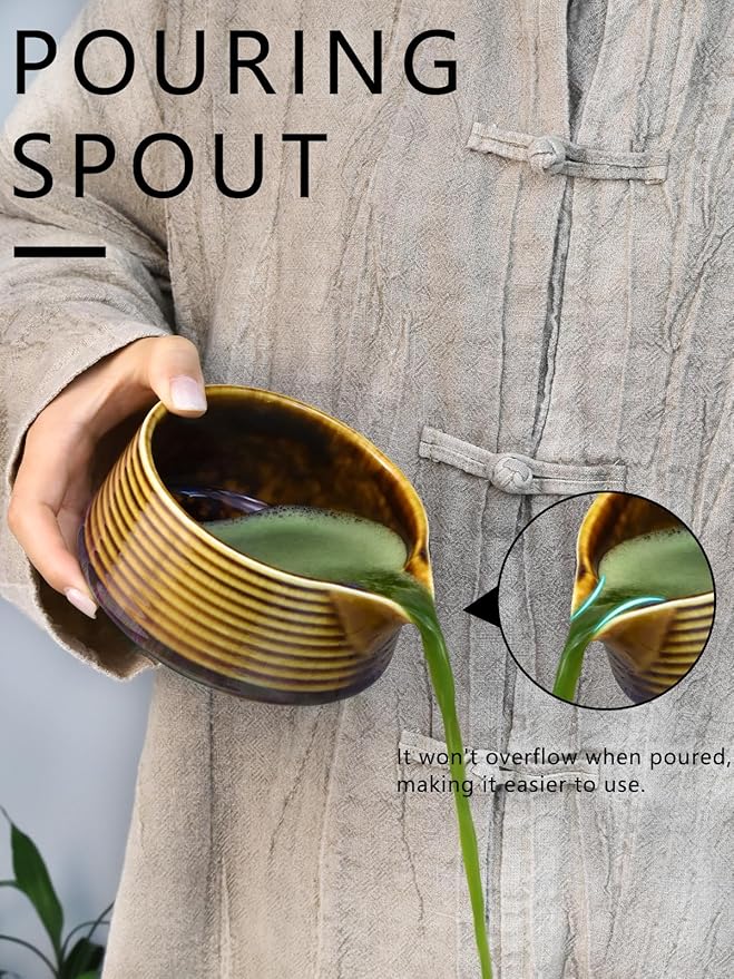 Artcome Matcha Tea Set – Japanese Matcha Kit with Bamboo Whisk, Pouring Spout Bowl, Scoop, Sifter, Holder & Manual – Ceramic & Bamboo Traditional Tea Ceremony Tools