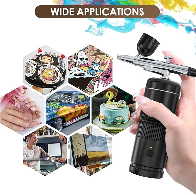 Airbrush Kit - Auto Handheld Airbrush Rechargeable Airbrush Compressor Nail Airbrush Machine - Airbrush Set Portable Wireless Air Brush for Nail Art Barber Makeup Model Painting Cake Decor