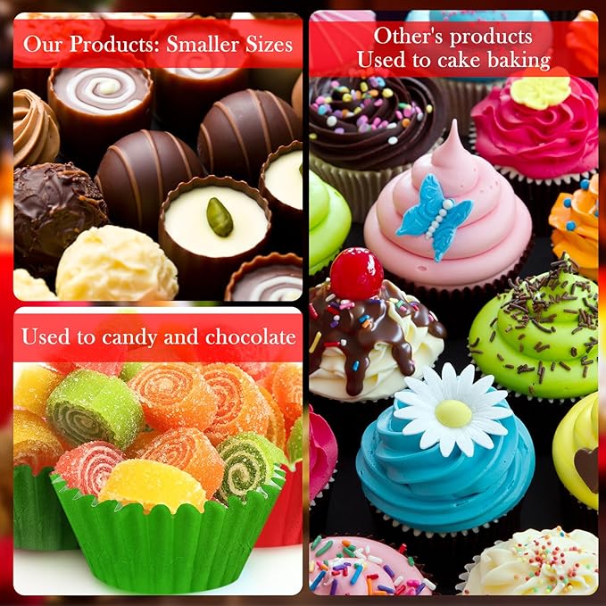 Funtery 600 Pcs Christmas Cupcake Liners Mini Muffin Liners Paper Candy Cups 1.3 Inch Holly Print Baking Cups Small Xmas Cupcake Wrappers for Baking Truffles Chocolates Making(Vibrant)
