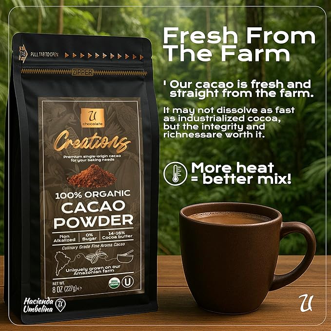 U Chocolate Organic Cacao Powder - Natural - Fresh From our Farm (1 bag (16 oz))