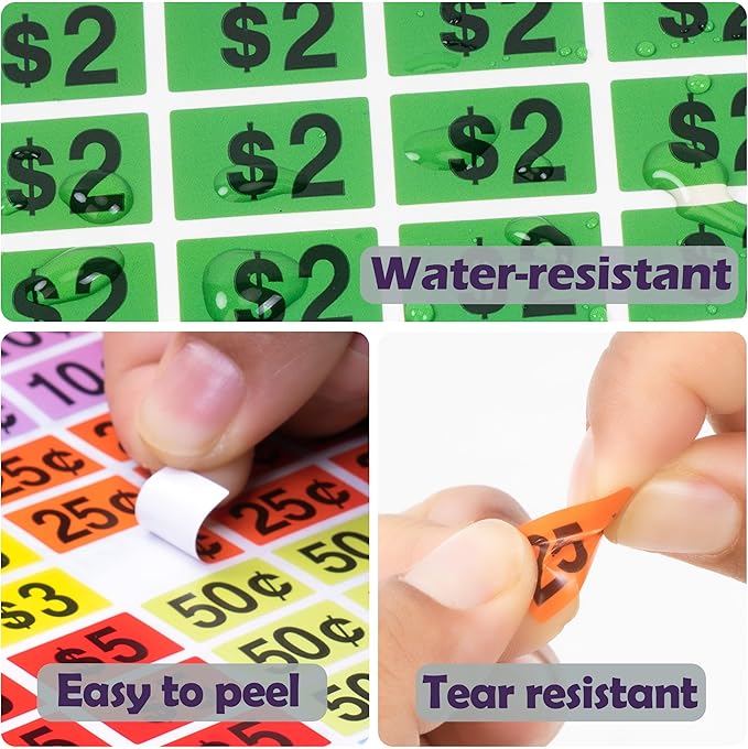 2240 Pcs Garage Sale Stickers 1/2" X 3/4" Yard Sale Price Sticker Rectangle Pre-Printed Labels Price Tags for Marketing Supplies
