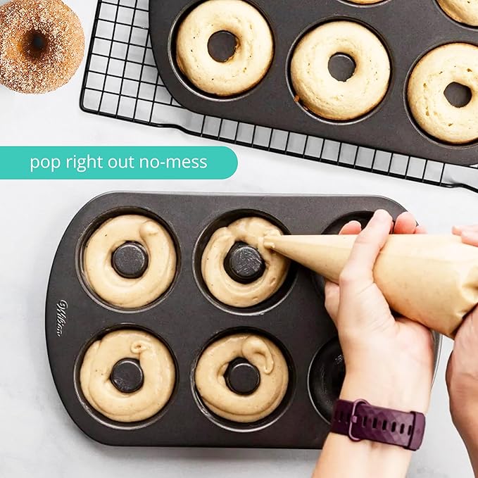 Nonstick Donut Pan Set – 2-Piece Bakeware with 6-Cavity Mini and 12-Cavity Standard Molds, Durable Carbon Steel, Scratch-Resistant, Even Heating