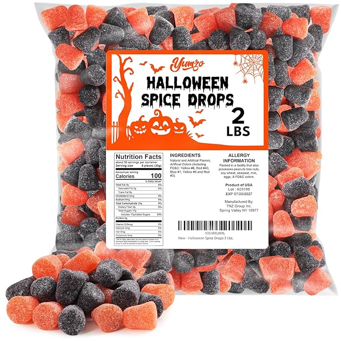 Halloween Spice Drops Candy, 2lbs Pack of Halloween Gummy Candy Bulk, Bulk Candies Selection for Sharing and Sweet Gummy Candies Treats for Any Celebrations, School Events and Buffets