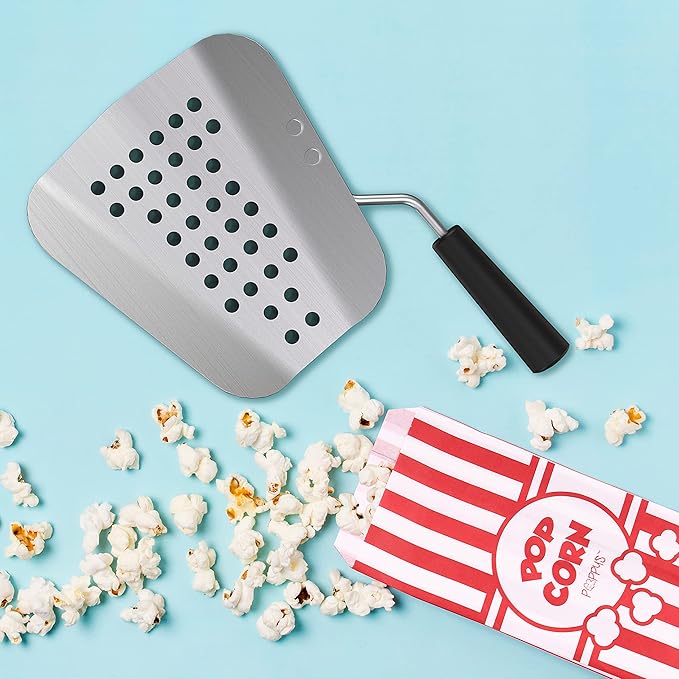 Poppy's Large Aluminum Popcorn Scoop - Kernel Sifting Speed Scoop for Commercial and Home Use