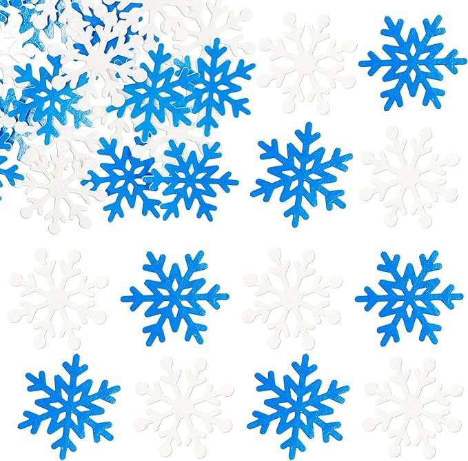 Gyufise 60Pcs Edible Snowflake Cupcake Toppers Winter Cupcake Picks Water Paper Winter Frozen Cake Decorations for Snowflake Theme Baby Shower Kids Birthday Party Supplies Blue White