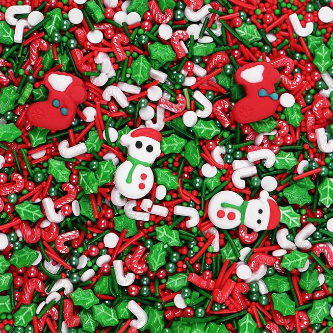 Christmas Sprinkles for Cake Decorating 4.2 oz 2 Snowman + 2 Stocking Icing Decoration Red and Green Pearls Sprinkles for Xmas Party Cupcake Toppers, Cookie, Ice Cream Decorations Celebrations