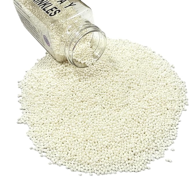 Gevog 2MM White Nonpareils Pearls Sprinkles Mixing Edible Cake Cupcake Sprinkles for Wedding Valentines Party Baking Cupcake Cookie Ice Cream Decoration Supplies 110g/ 3.88oz