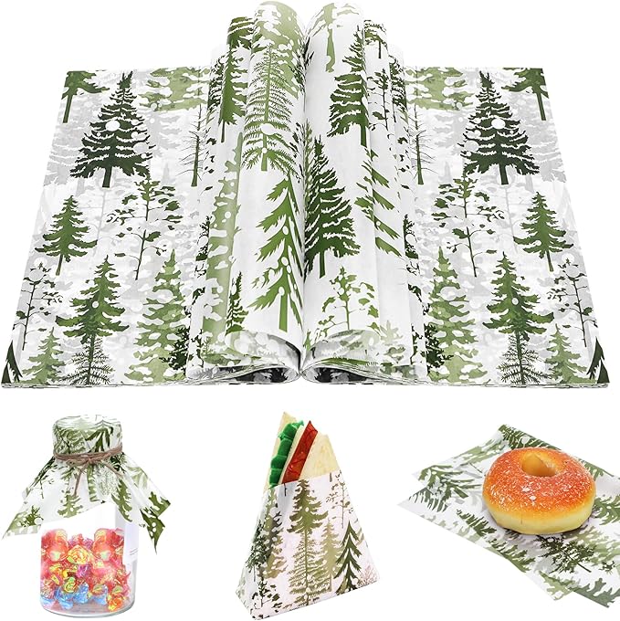 150Pcs Christmas Tree Deli Paper, 9.8 x 8.3'' Forest Grease Proof Food Deli Sheets, Resistant Sandwich Wrap Liners Greaseproof Food Wax Paper for Xmas Winter Party Supplies (Lime Green)