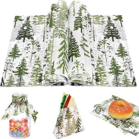 150Pcs Christmas Tree Deli Paper, 9.8 x 8.3'' Forest Grease Proof Food Deli Sheets, Resistant Sandwich Wrap Liners Greaseproof Food Wax Paper for Xmas Winter Party Supplies (Lime Green)