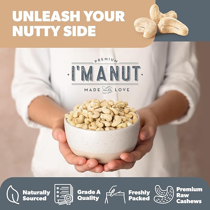 Premium Raw Cashews 48oz (3 lbs.) Non-GMO, No Additives Batch Tested Gluten & Peanut Free, Resealable Pouch for Freshness, Unsalted Cashews - Perfect for Pesto, Salads, Gourmet Cooking and Baking