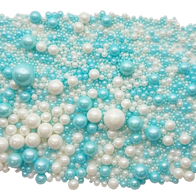 SE Si&Moos White and Light Blue Pearl Sprinkles for Cake Decorating Edible Cake Cookie Pearls Cupcake Decorations Baby Blue and White Sprinkles for Cake, Cupcake, Cookies Party Holiday Christmas Supplies 3.5 OZ