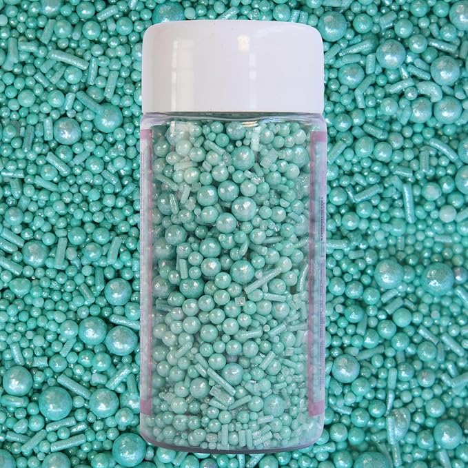 Confect Mint Green Pearls & Jimmies | Sprinkles for Cakes & Cupcakes Decoration | Bottle Frosted Mint Green Sprinkles | Vegan, Gluten-Free, Soy-Free, Dairy-Free, Palm Oil-Free- 4.2 Oz