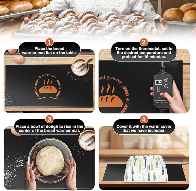 Sourdough Heating Mat Dough Proofing Box Fahrenheit, 59°F - 140°F Adjustable Dough Rising Heating Mat, Heated Bread Mat for Sourdough,Bread Warmer Mat with Sourdough Starter Warmer