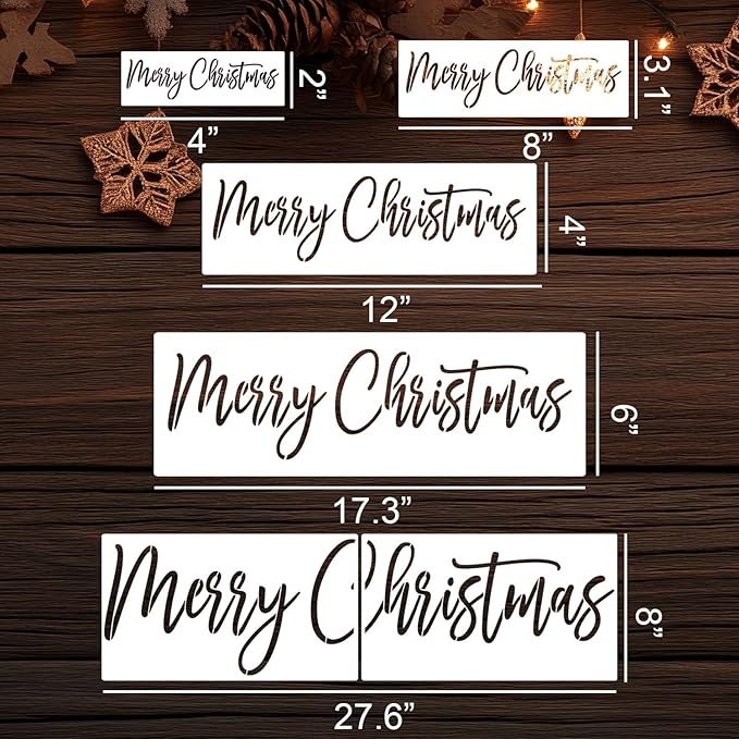 Merry Christmas Stencils for Painting Reusable Christmas Word Stencils for Crafts Holiday Drawing Templates for Wood Fabrics Door Mat Porch Hanger Winter Decor