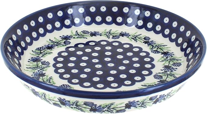 Blue Rose Polish Pottery - Blue Sweet Annie Pie Plate - 9.75" Diameter - Ceramic Baking Dish, For Pies, Quiches & Desserts