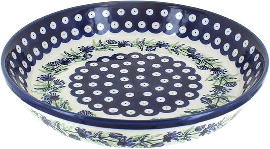 Blue Rose Polish Pottery - Blue Sweet Annie Pie Plate - 9.75" Diameter - Ceramic Baking Dish, For Pies, Quiches & Desserts