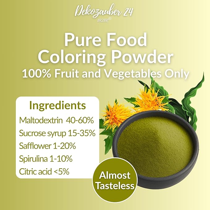 Dekozauber24 Natural green food coloring, 0.35oz edible powder, dye free, vegan, plant based and gluten free color for baking