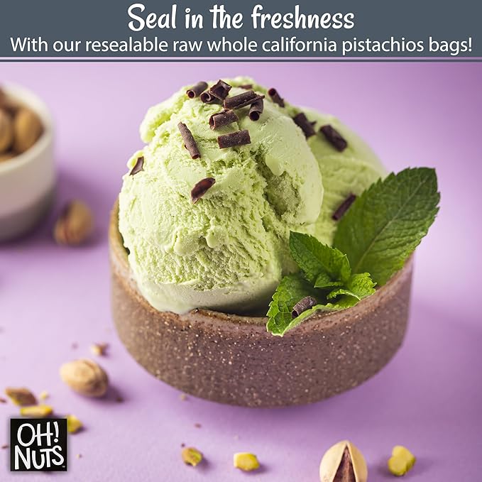Oh! Nuts Pistachios No Shell - Raw - 100% Natural - 3 lb - Raw Whole California Pistachios - Packed in New York Zip-Seal Bag for Exceptional Freshness