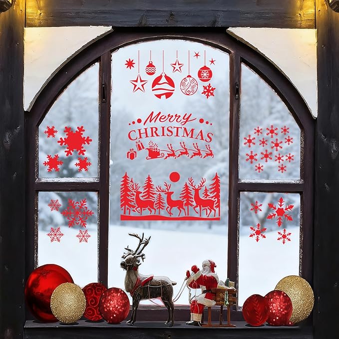 14 Pcs Large Christmas Stencils for Painting, Reusable Plastic Holiday Craft Templates, Christmas Window Stencils for Wood, Wall, Fabric & Doormat, DIY Snowflake Deer Forest Christmas Decorations