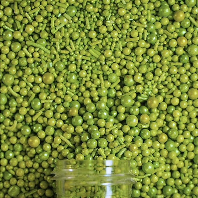 Confect Lime Green Christmas Sprinkles | Mix Pearls & Jimmies Sprinkles for Cakes & Cupcakes Decoration | Vegan, Gluten-Free, Soy-Free, Dairy-Free, Palm Oil-Free- 4.2 Oz