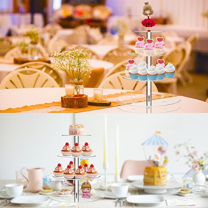 Clay Tonic 4 Tiered Acrylic Glass Premium Cupcake Holder-Cake Stand-Cupcake Stand-Dessert Stand-Tea Party Serving Platter (Round)