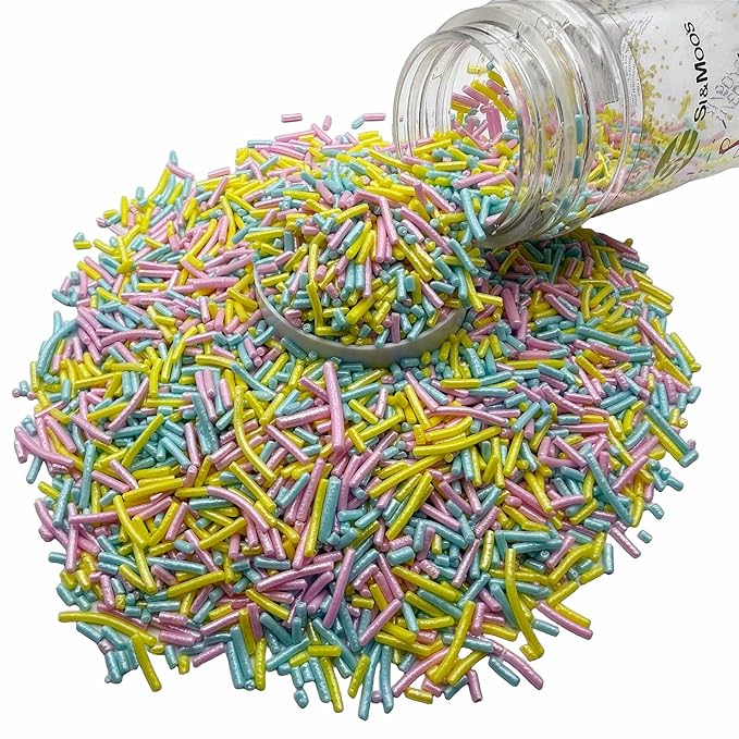 SE Si&Moos Baby Blue Pink and Yellow Jimmies Sprinkles Pink and Blue Sprinkles for Cake Decorating Edible Crunchy Jimmies for Topping Ice Cream, Cookies, Cakes, Cupcakes, Dessert Decorating 3 OZ