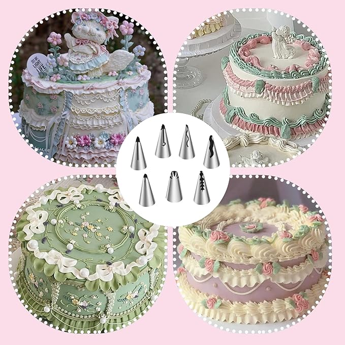 8 Pcs Cake Tips for Decorating Set, Stainless Steel Piping Tips for Icing Frosting and Baking, Suitable for Cupcakes Cookies and Pastry Decorating Pasteles Home Bakers