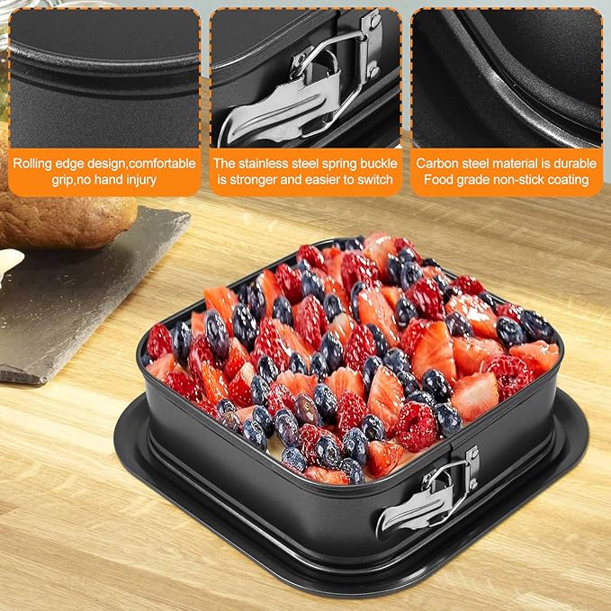Springform baking Pan Square, 9.5 Inch Large Spring Form Cake Pan with Removable Bottom, Non-stick Cheesecake Cake Pan Bakeware for Home Kitchen DIY (Square)