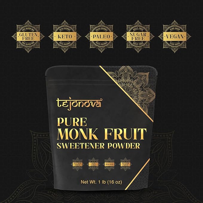 tejonova Monk Fruit Sweetener, 1 lb, Monk Fruit Extract Powder, Monkfruit Sweetener Pure Flavor, Monk Fruit Sweetener No Erythritol, Ideal Monkfruit Sweetner and Keto Sugar Substitute, 1465 Servings