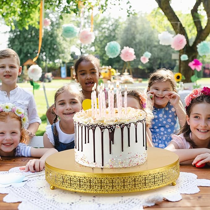 Wenqik Gold Cake Stand, 16 Inch Large Metal Round Cupcake Dessert Stand with Cake Knife and Server Wedding Cupcake Display Holder Cookies Serving Tray for Wedding Birthday Baby Shower Party