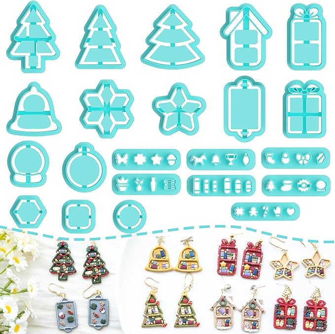 Christmas Bookshelves Polymer Clay Cutters, 22 Shapes for Winter Bookcases Polymer Clay Cutters for Earrings
