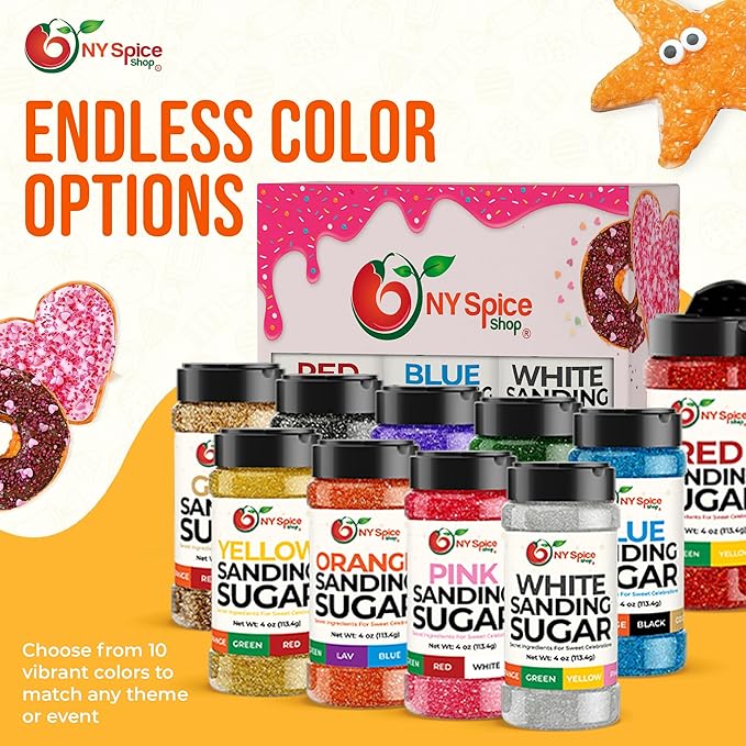 NY Spice Shop Orange Sanding Sugar - 4 Ounce Sweet Edible Sprinkles for Party Decoration, Cakes, Cupcakes, Cookies Toppings & Dessert Dishes - Colorful Sugar Sprinkles for Party Favors & Baking Treats