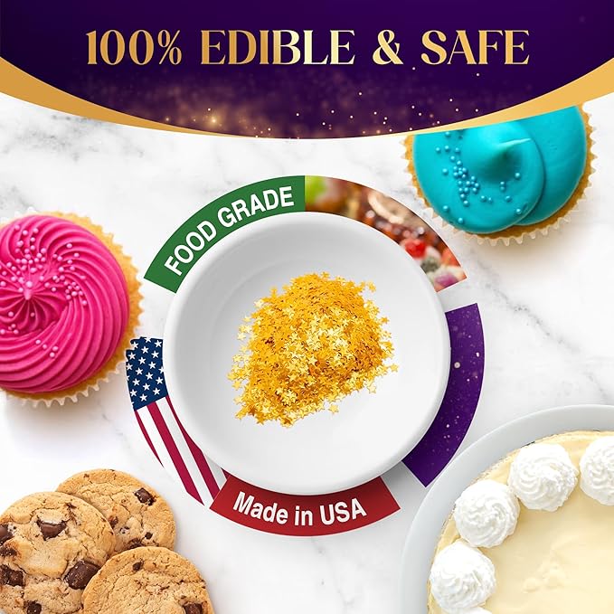 Goldz Edible Star Glitter – Metallic Edible Stars for Cake Decorating, Cake Decorations, Gold Star Sprinkles for, Gold Flakes – Dessert Toppers for Cakes, Cupcakes, Flakes and Cookies, 5grams