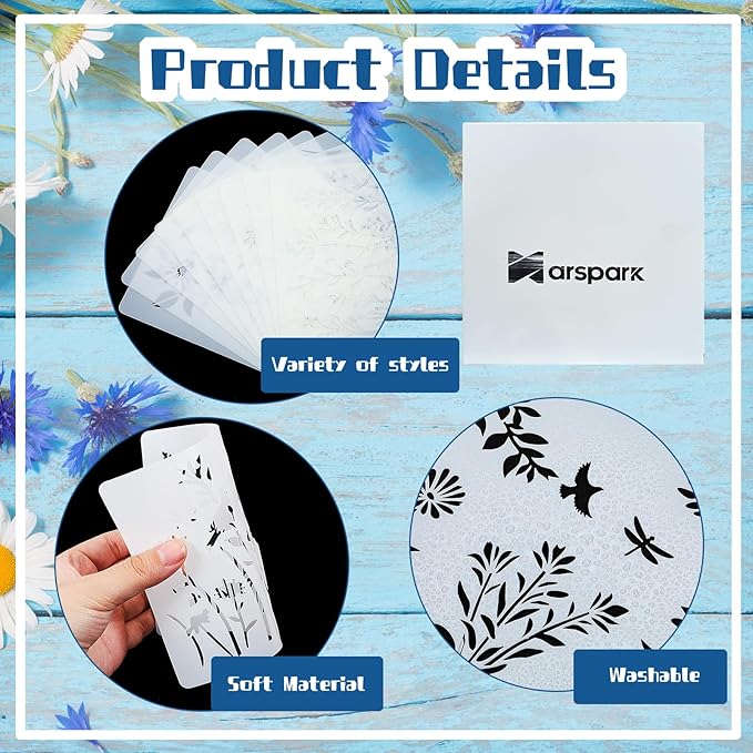Marspark 20 Pieces Wildflower Stencils for Painting Template Flower Wall Stencils Reusable Spring Templates PET DIY Drawing for Painting on Wood Wall(Rectangular Style)