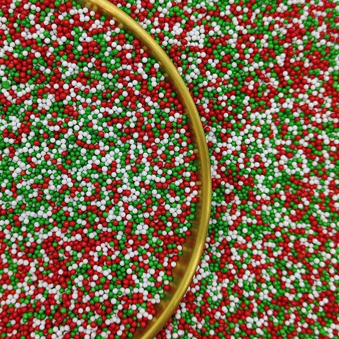 Edible Red & Green & White Pearl Sugar Sprinkles Candy 2mm Mini Pearls Cake Decorations Cupcake Toppers Cookie Decorating Perfect for Wedding Party Valentine Halloween Christmas Supplies 3OZ