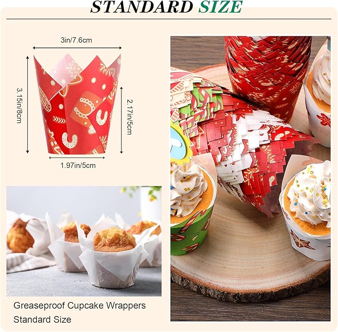 500 Counts Christmas Tulip Cupcake Liners Birthday Party Muffin Cupcake Baking Liners Grease Proof Cake Liner Holders for Fall Christmas Halloween Birthday Party