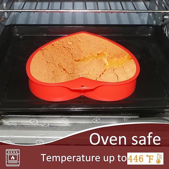 MILIVIXAY 2PCS Heart Shaped Cake Pans, 6 Inch Cake Mold, Red, Thin Style, Completely Non Stick, Food Grade Silicone, Easy To Store and Wash, Microwave, Freezer and Oven Safe.