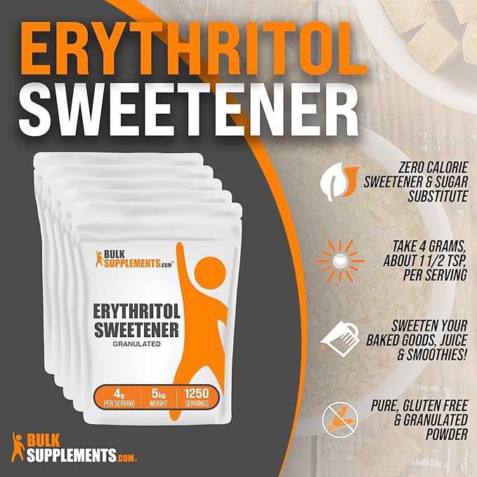 BulkSupplements.com Erythritol Powder - Erythritol Sweetener. Sugar Substitute - Zero Calorie Sweetener, Granular & Gluten Free, 4g of per Serving, 5kg (11 lbs) (Pack of 5)