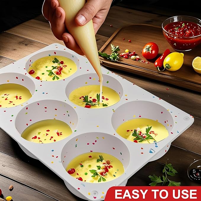 Silicone Egg Bite Molds, 2 Pack Silicone Egg Molds Frittata Pan, Deep 3 Inch Dash Egg Cups Sous Vide Egg Mold Round Rolls Molds for Egg Breakfast Sandwiches Omelets Dinner Rolls Baking - White