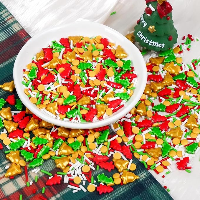Christmas Sprinkles for Cake Decorating, Christmas Tree Bell Sprinkles Mix, 150g/5.29oz, Perfect for Cake Decoration, Cupcake Decorations, Baking, foodgrade