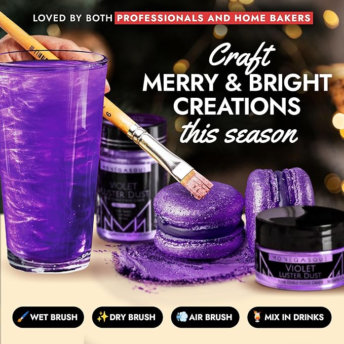 MONÉGASQUE Purple Edible Glitter for Drinks 15g – Violet Edible Glitter for Cakes & Cocktails – Purple Luster Dust for Cocktails – Violet Food Coloring for Cupcakes & Christmas Cake Decorations Spray