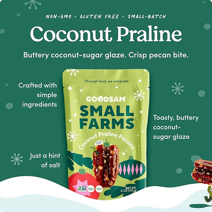 GoodSAM Coconut Praline Pecans | Holiday Snack | Non-GMO | Gluten-Free | Direct Trade | Supporting Small Family Farms | 6oz Pack of 2
