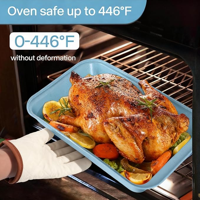 9x13 Baking Pan Set of 2, Nonstick 13 x 9 Cake Pan for Oven, Deep Rectangle Pan for Brownies, Lasagna, Roasting, Blue Carbon Steel Bakeware Gift