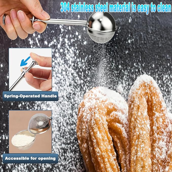 Flour Sifter, Stainless Steel 3 Cup Flour Sifters for Baking, 3 in1 Sifter for Baking with Powdered Sugar Shaker Duster and Flour for Baking Cakes, Pies, Pastries, Desserts and Cupcakes