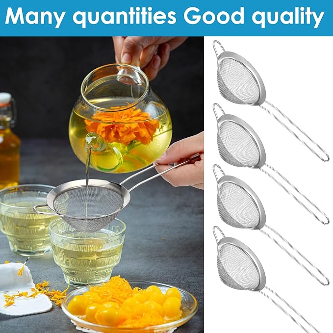 20 Packs Stainless Steel Small Strainer, Steel Cone Shaped Cocktail Strainer, Tea Herbs, Coffee Drinks, Long Handle for Coffee Food, 3.2 Inches Silver